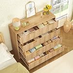 TEENFON Fluté 8 Dressing pour chambre, large coffre moderne de tiroirs avec poignée en métal, bord courbé, organisateur de placards en bois et rangement pour chambre à coucher, salon, couloir, naturel