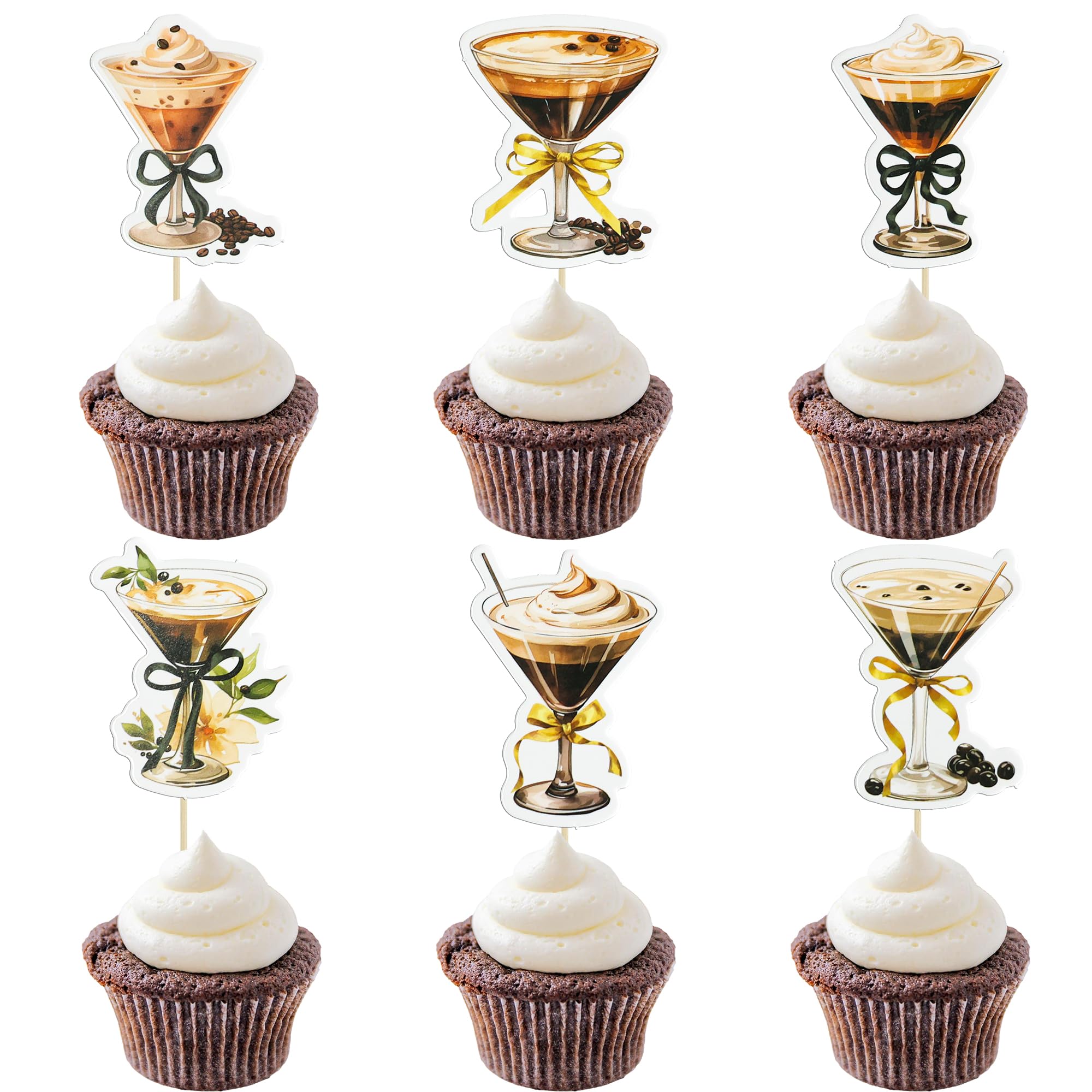 Ephlyn 36Pcs Espresso Martini Party Cupcake Toppers Coffee Martini Birthday Party Decorations Coffee Espresso Martini Cupcake Topper Decorations for Bachelorette Party A Tini Bit Older Party Supplies