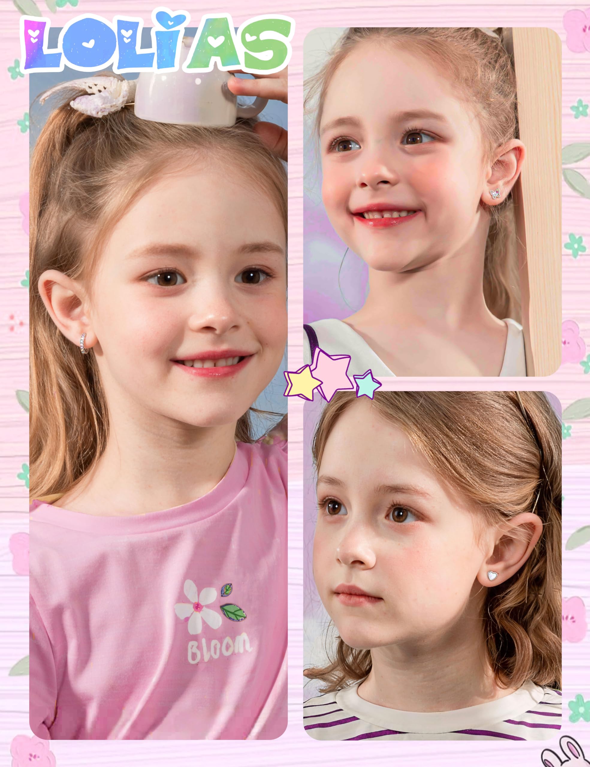 LOLIAS 10 Paires Boucles d'oreilles pour Fille Femmes Acier Inoxydable Creoles Argent Coeur Perle Fleur Papillon Boucle d'oreille Enfant Fille Hypoallergéniques Bijoux Cadeau Anniversaire Filles