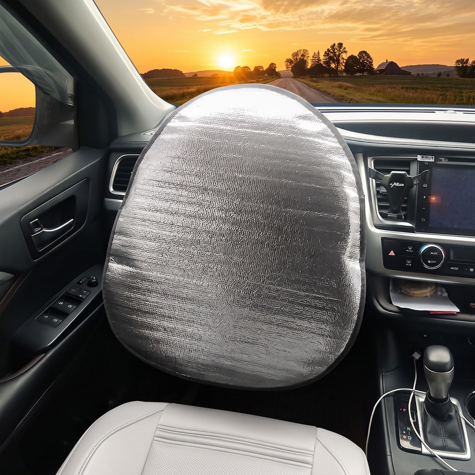 QIZUN Car Steering Wheel Sun Shade for BMW iX2 (U10) 2026 2025 2024, 2 Pcs, Heat Reflector Cover, Summer Interior Protection, Auto Accessories