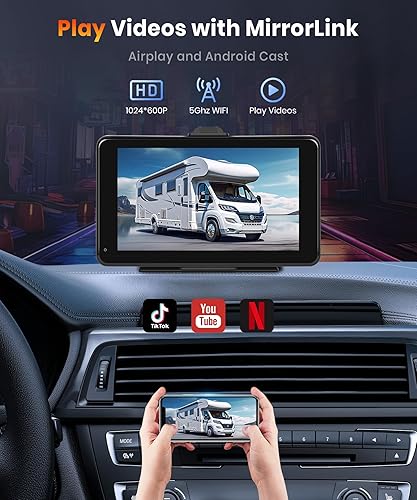 Miniatura 6 de Pantalla portátil inalámbrica para coche con Apple Car Play HD cámara trasera para autos, camiones, camionetas, caravanas, podofo de 7 pulgadas,