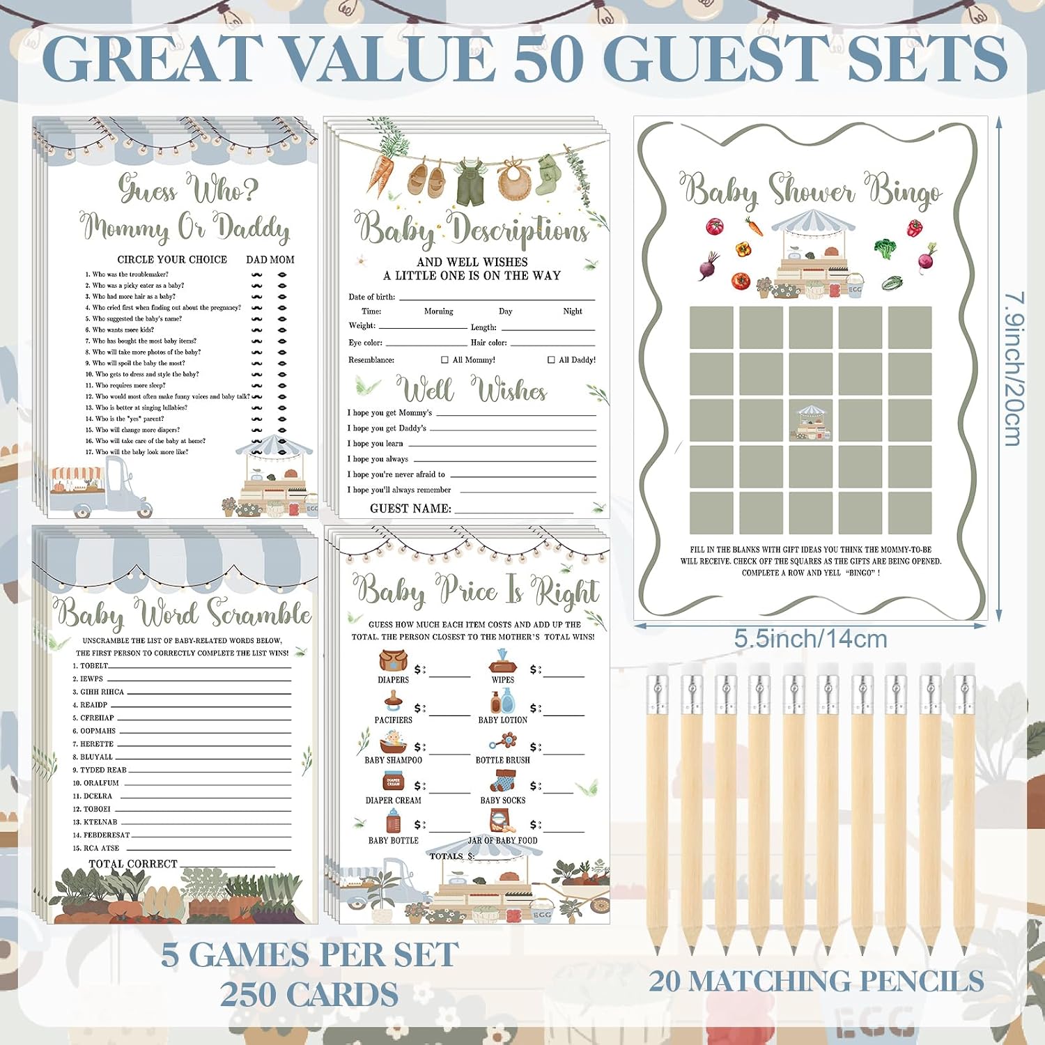Patelai 321 Pcs Baby Shower Games Supplies, Locally Grown image 2