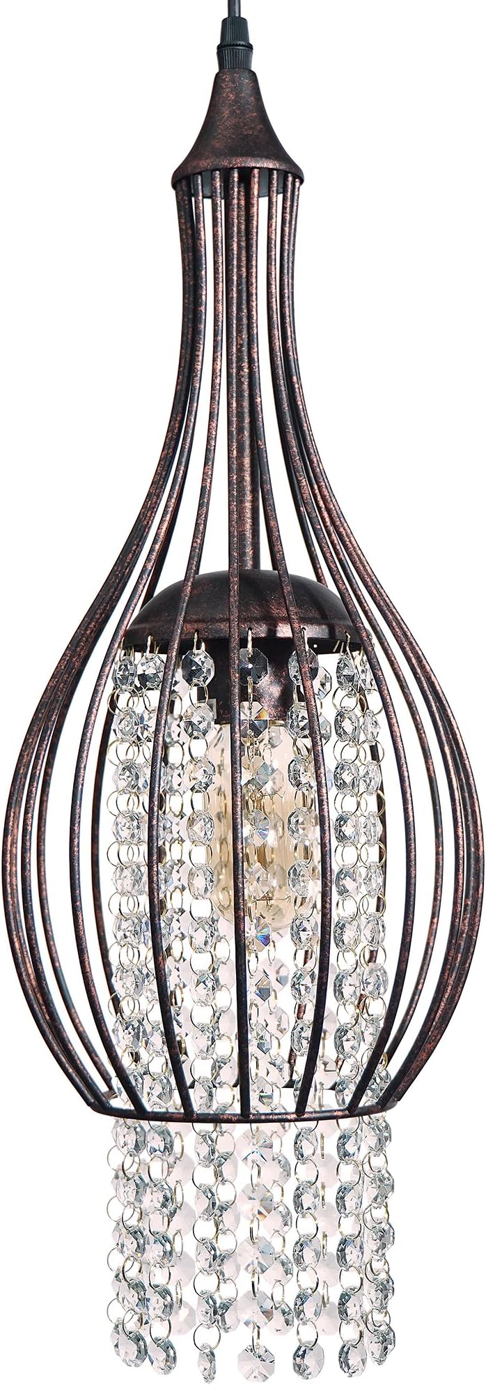 Starthi Mini Crystal Chandelier Wrought Iron Pendant Light, Antique Bronze Cage Ceiling Lighting Fixture,1-Light
