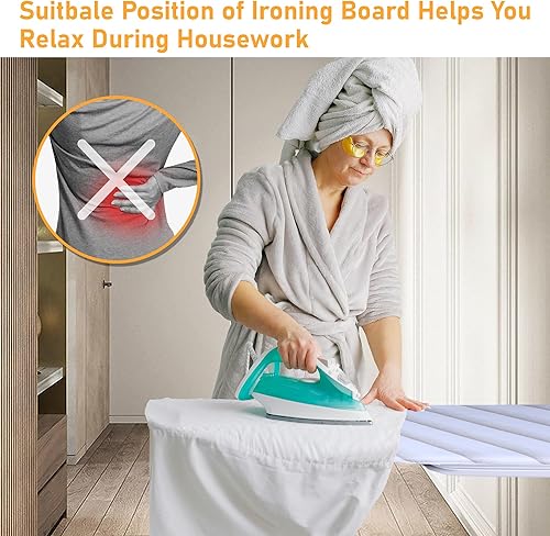 Miniatura 4 de MYOYAY Tabla de planchar montada en la pared de 13 x 37 pulgadas, ahorro de espacio, tabla de planchar plegable de 180 con cubierta resistente al