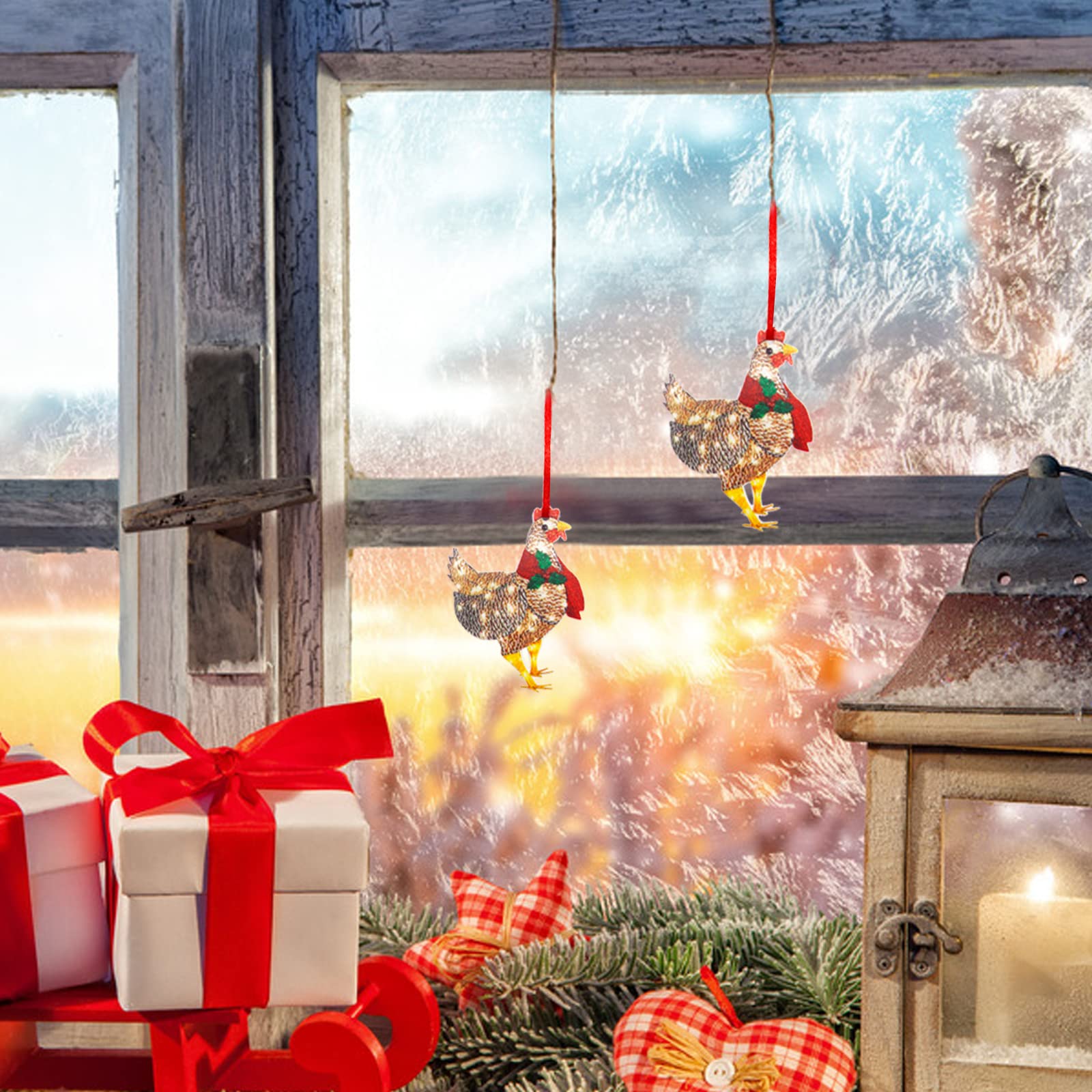 Adornos De Navidad Miniaturas Gallo Escultura Pollo Figuras | Meses Sin Interés