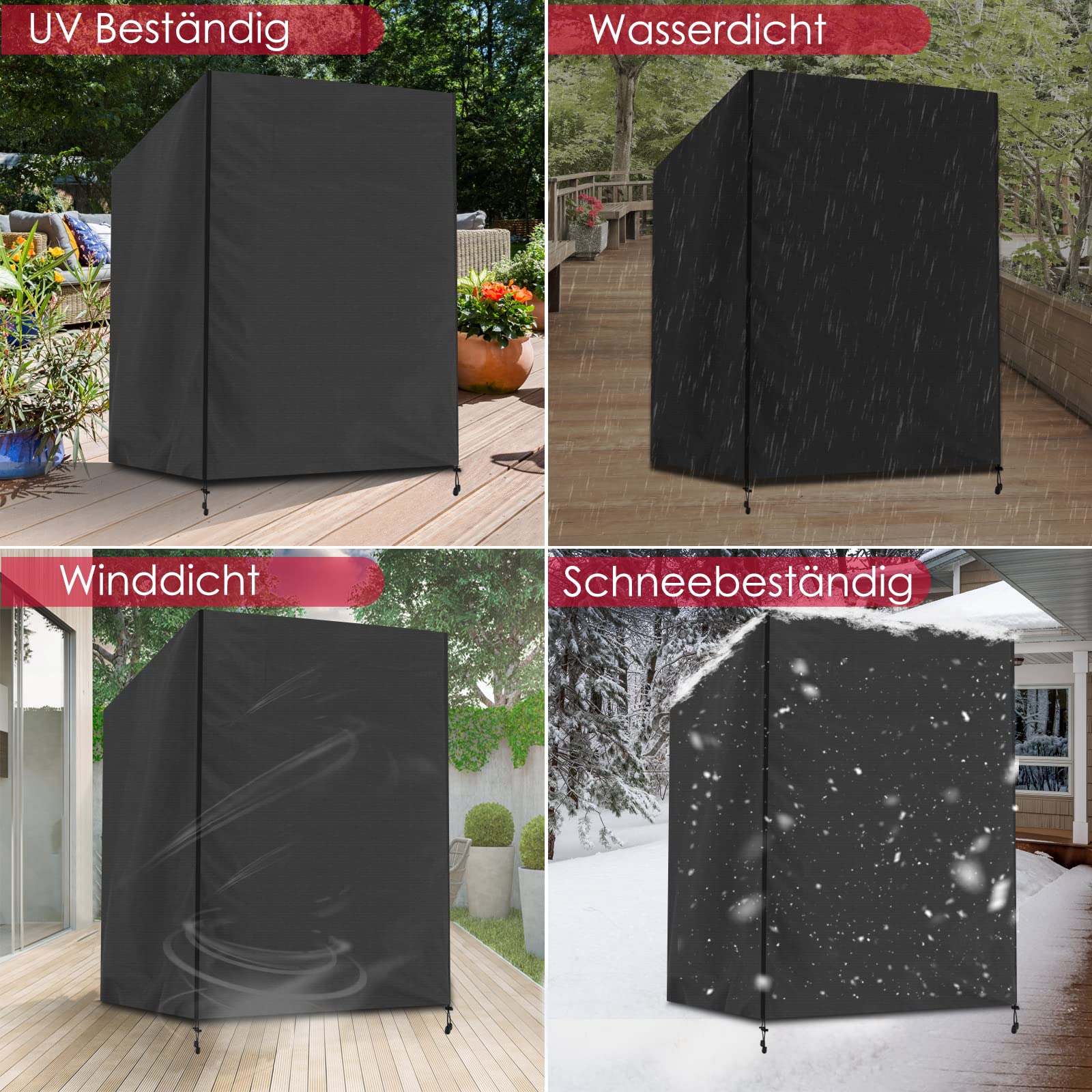 Finew Strandkorb Schutzhülle Winterfest aus 420D Oxford Stoff, 135x105x175/140cm Strandkorbhülle Winddicht, UV Beständig, Reißfest, Abdeckung Strandkorb Wasserdicht（Schwarz）