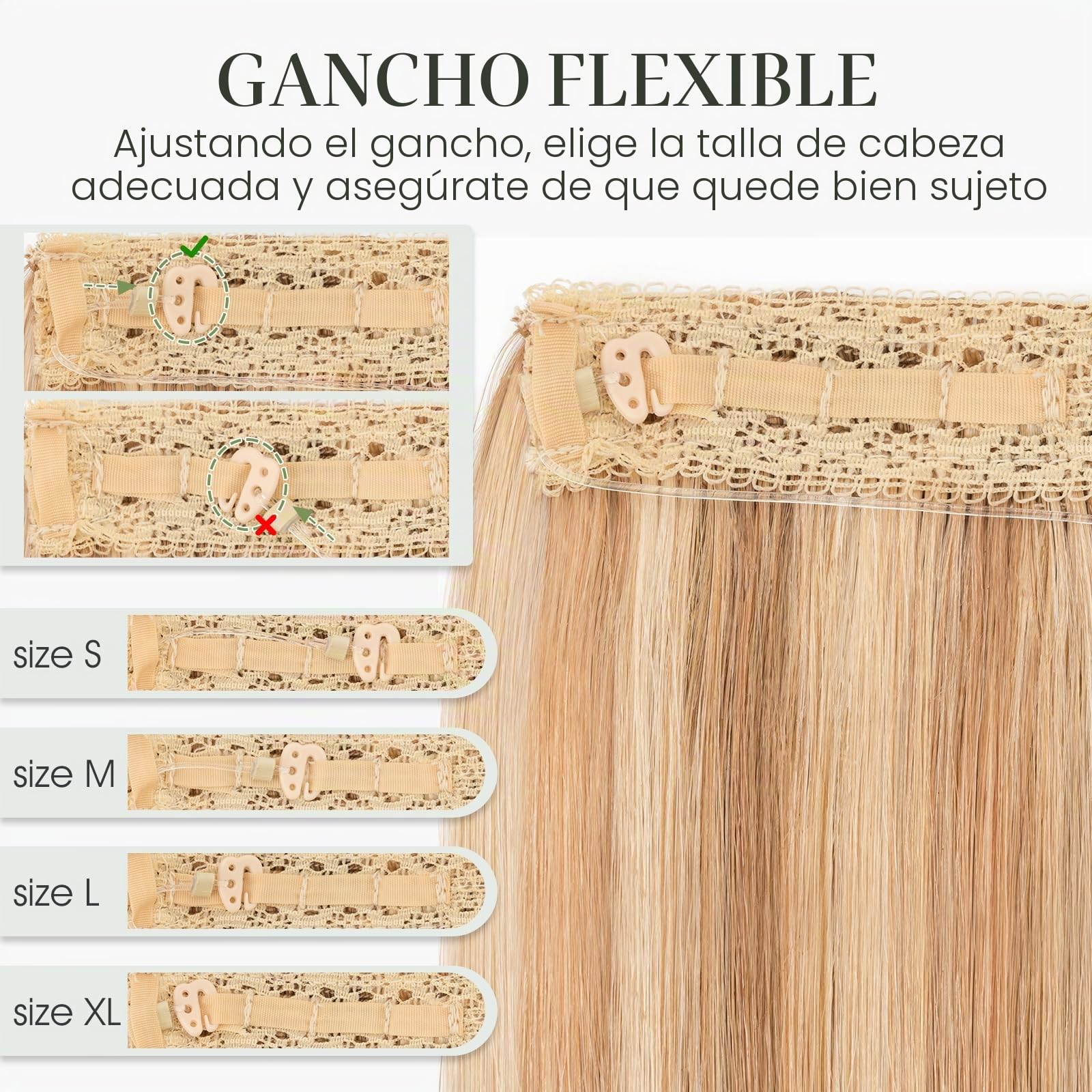 MY-LADY Extensiones Hilo Invisible Pelo Natural Ajustable, 30cm Secret Wire Hair Extensions Cabello Humano Lacio con 2 Clips para Mujer #12P613 Castaño Dorado y Rubio 55g | Extensiones de cabello con alambre de 2 clips, fácil de instalar, ajustable, invis