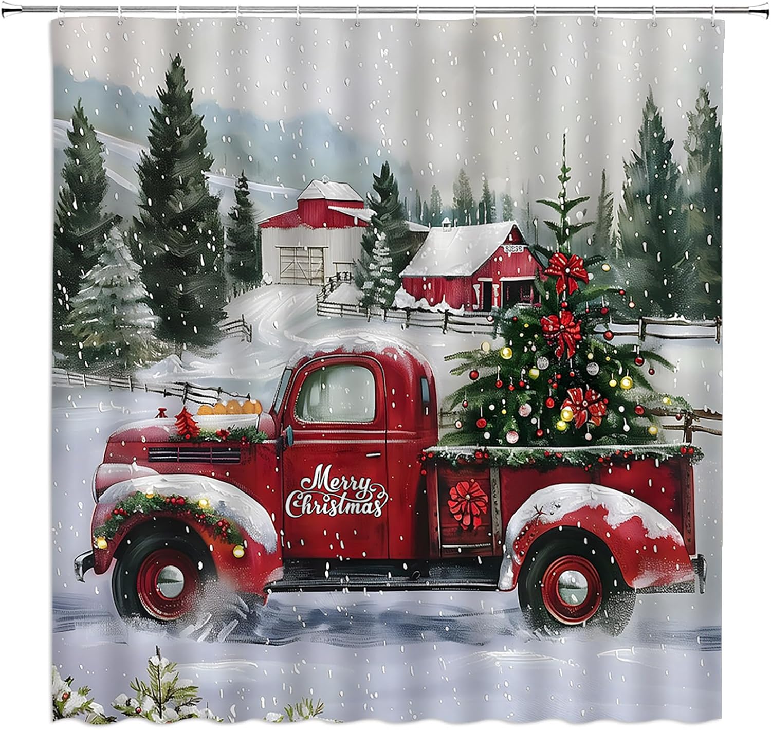 YSATNSFT Christmas Red Truck Shower Curtain Xmas Tree