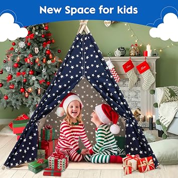 Teepee Tent for Kids Foldable Play Tent for Boys and Girls with Plush Mat Playhouse for Kids Indoor and Outdoor (navy blue)