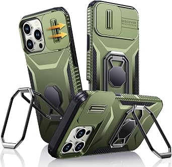 XYZ for iPhone 16 Pro Max Case with Stand, Phone Case with Slide Camera Cover, [Foldable Double Ring Holder] [Military-Grade] Shockproof Protective Cover for Apple 16 Pro Max 6.9 inch Green