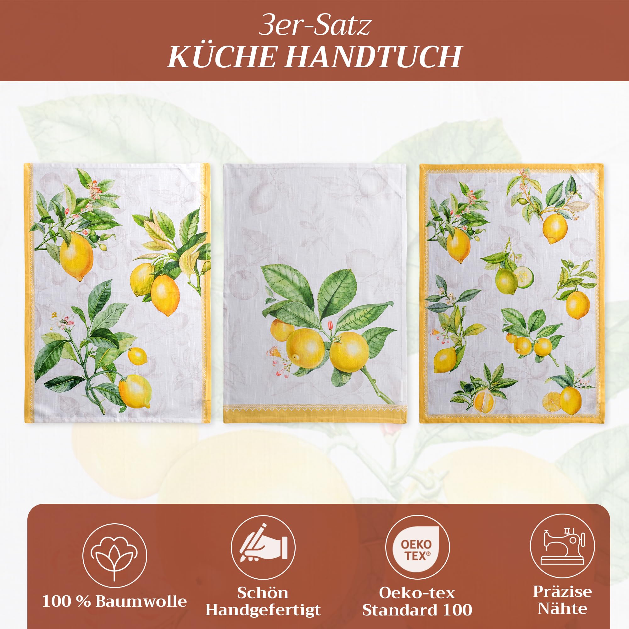 Maison d' Hermine Limoncello 100% Baumwolle Set von 3 Multi-Purpose Küchenhandtuch | Bar Handtücher | Frühling/Sommer (50 cm X 70 cm)