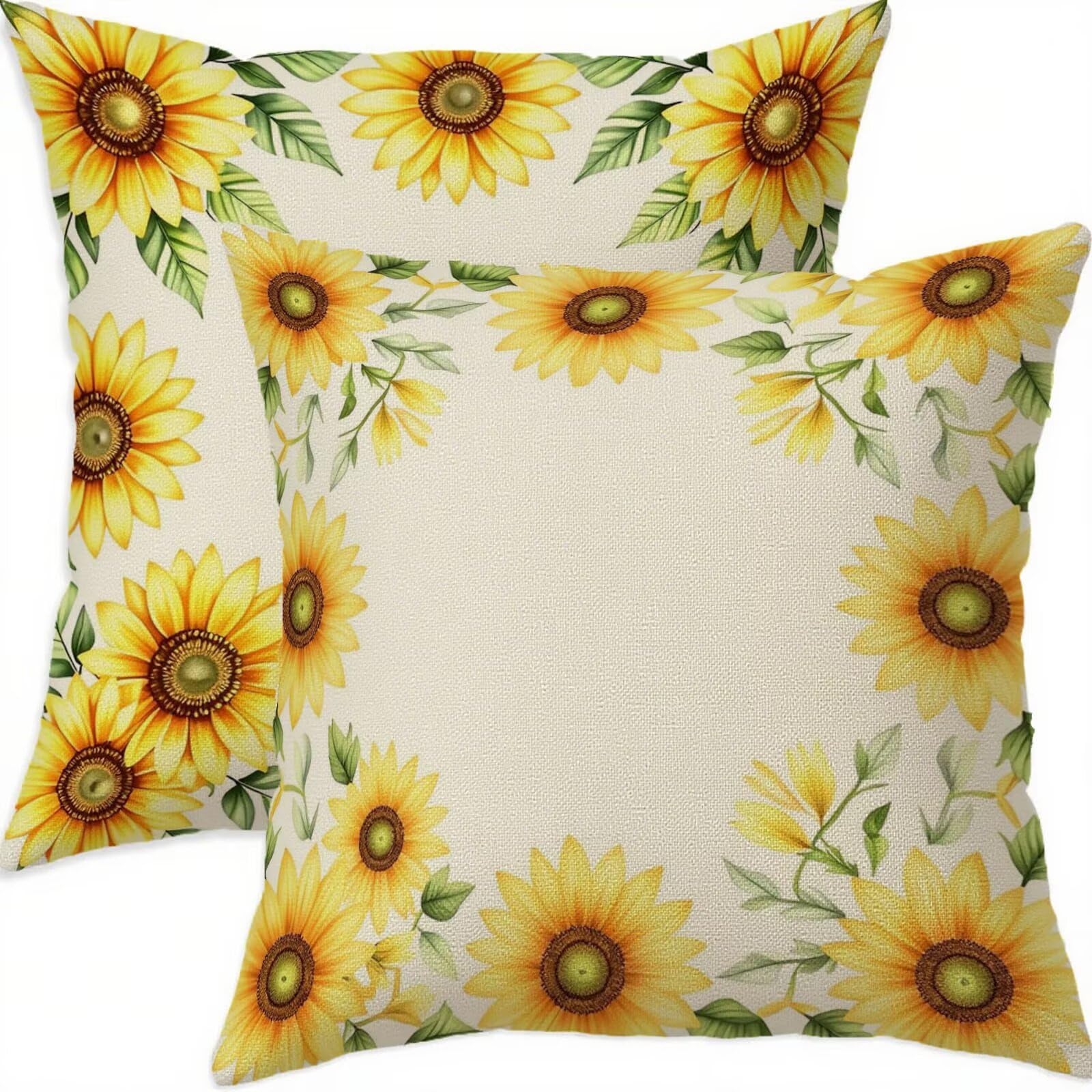 Taies d'oreillers lot de 2 en lin décoratif tournesol pour patio
