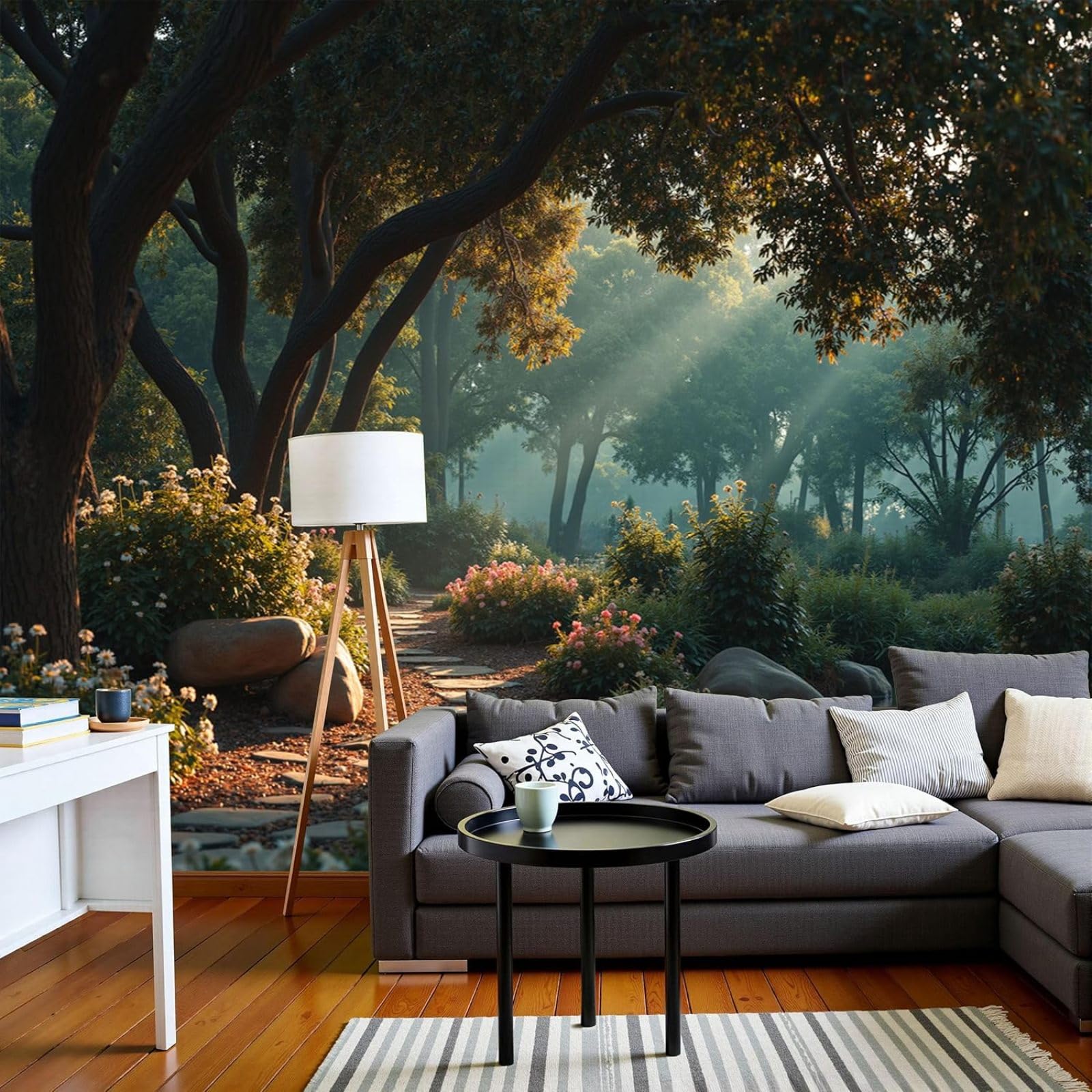 kfjhgbdshhj Photo Wallpaper, Natural Bushes Non-Woven Forest Path XXL Modern, Green Wall Decor Decoration Wall Mural for Living Room Bedroom, 300cm x 210cm Stickers - Frameless Painting - Poster