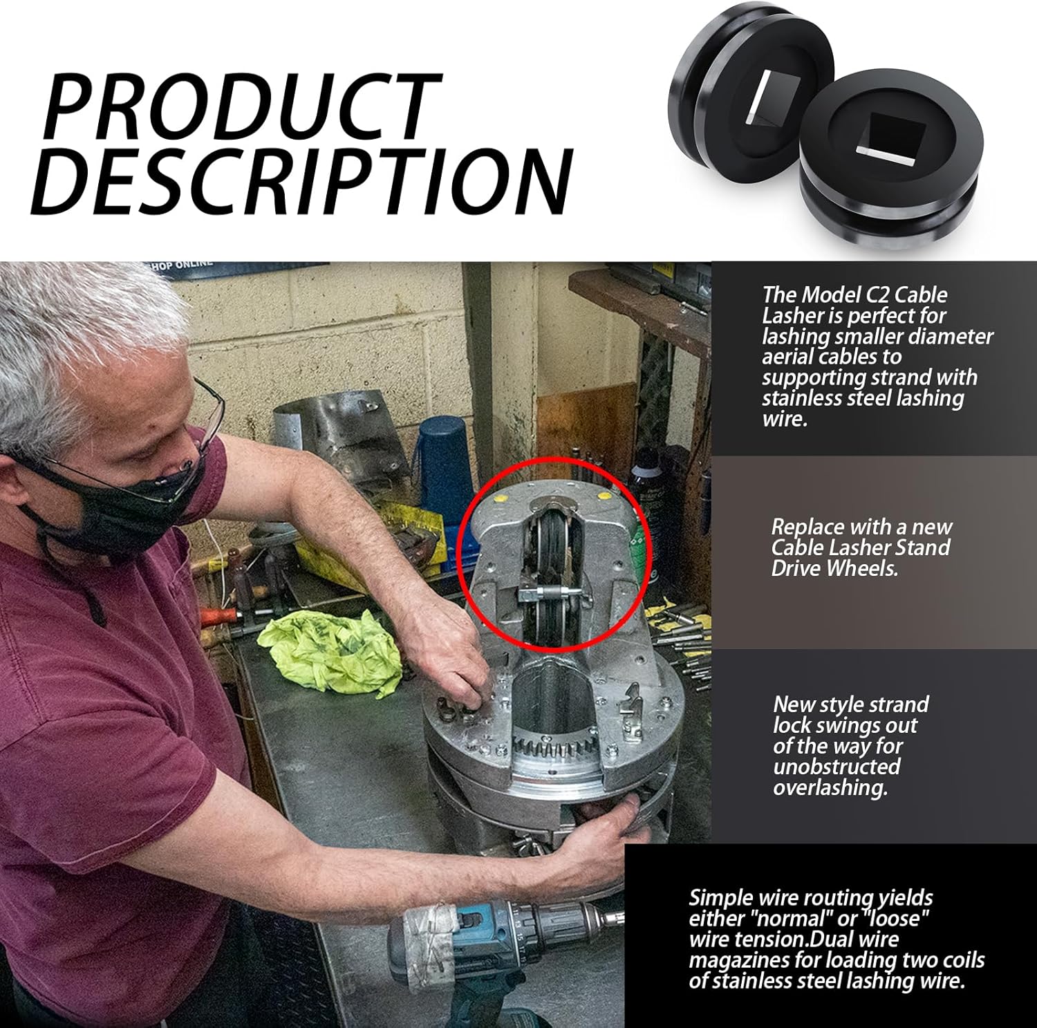 XTPTFABS 2PCS Cable Lasher Stand Drive Wheels/Cable Lasher Strand Wheels(Rubber Wheels) Compatible With Cable Lasher Machine C-C2, J-J2.No hardware included