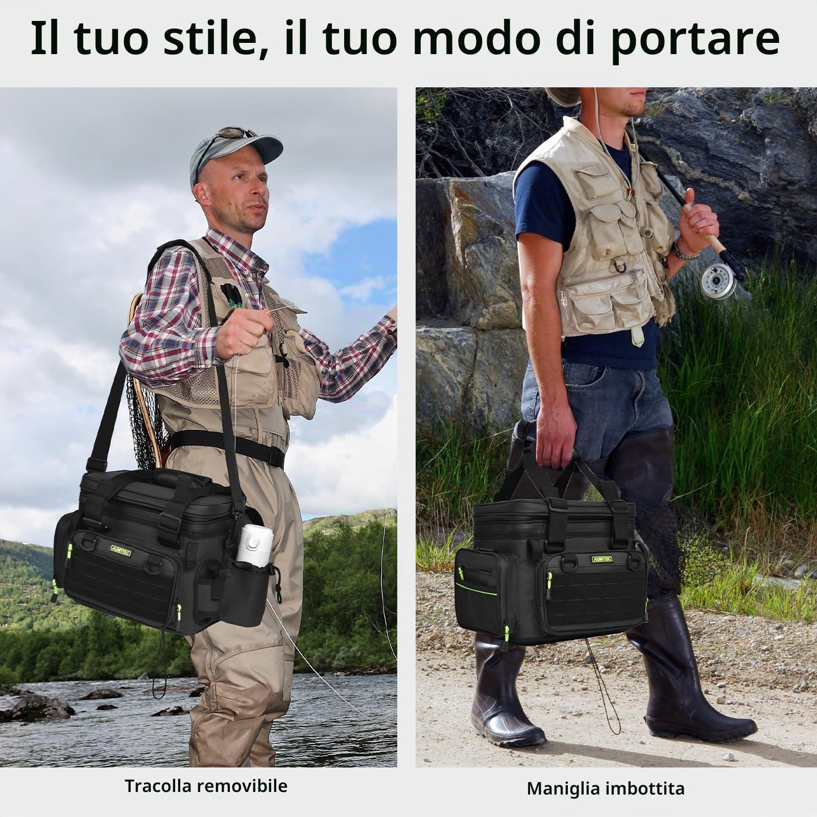 AUMTISC Borsa da pesca espandibile impermeabile grande capacità, borse scatola da pesca accessori