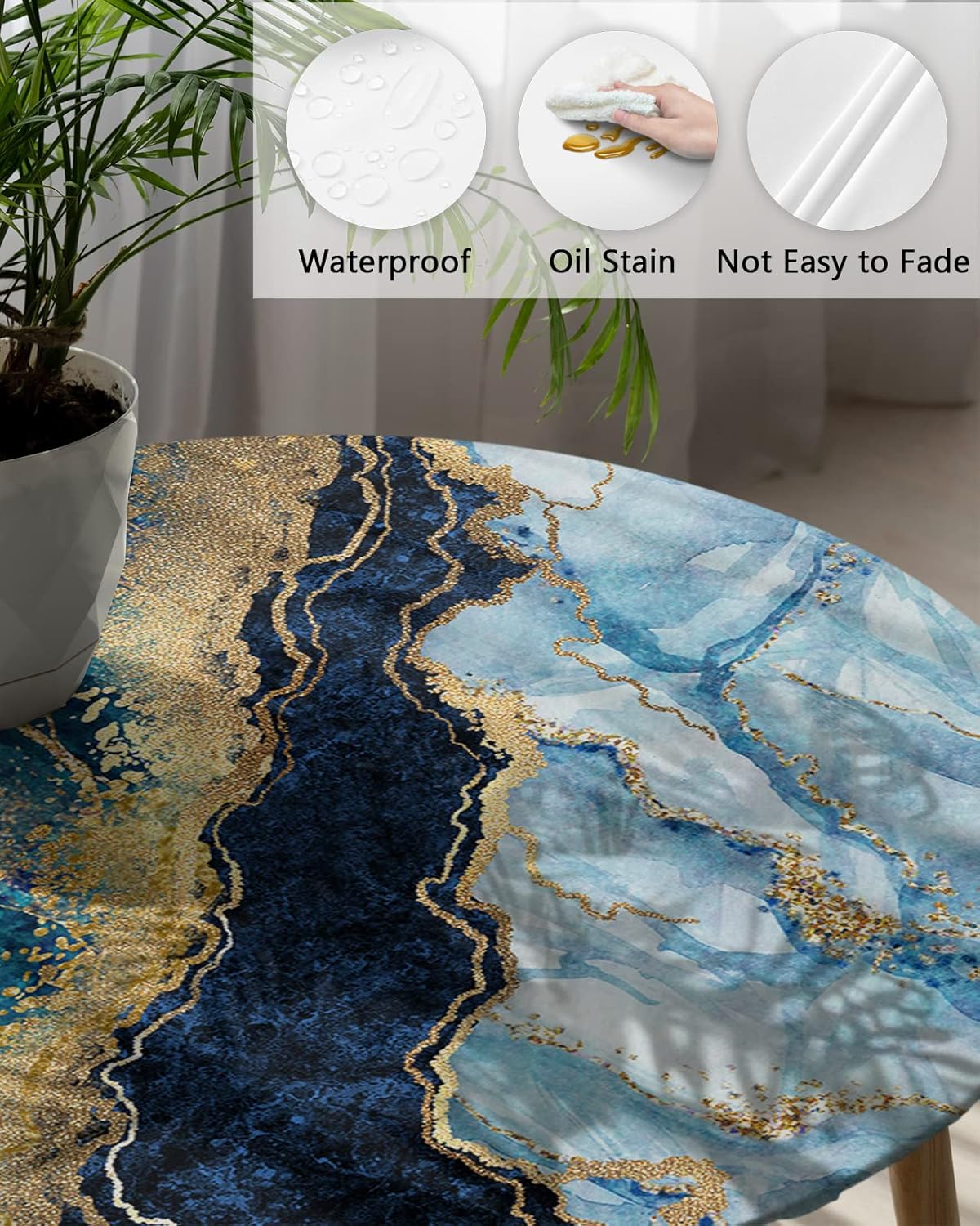 LUSHVIDA Cubierta De Mesa Redonda Impermeable Mantel De Vinilo Elástico Ajustado Mantel De Plástico Con Bordes Elásticos (Negro, 2 Piezas Mejores Para Hasta 36"-44" Redondas