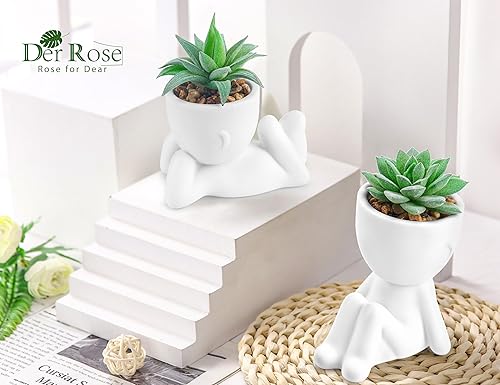 Miniatura 7 de Der Rose Juego de 2 plantas artificiales suculentas para oficina, accesorios de escritorio, baño, hogar, habitación, decoración estética interior