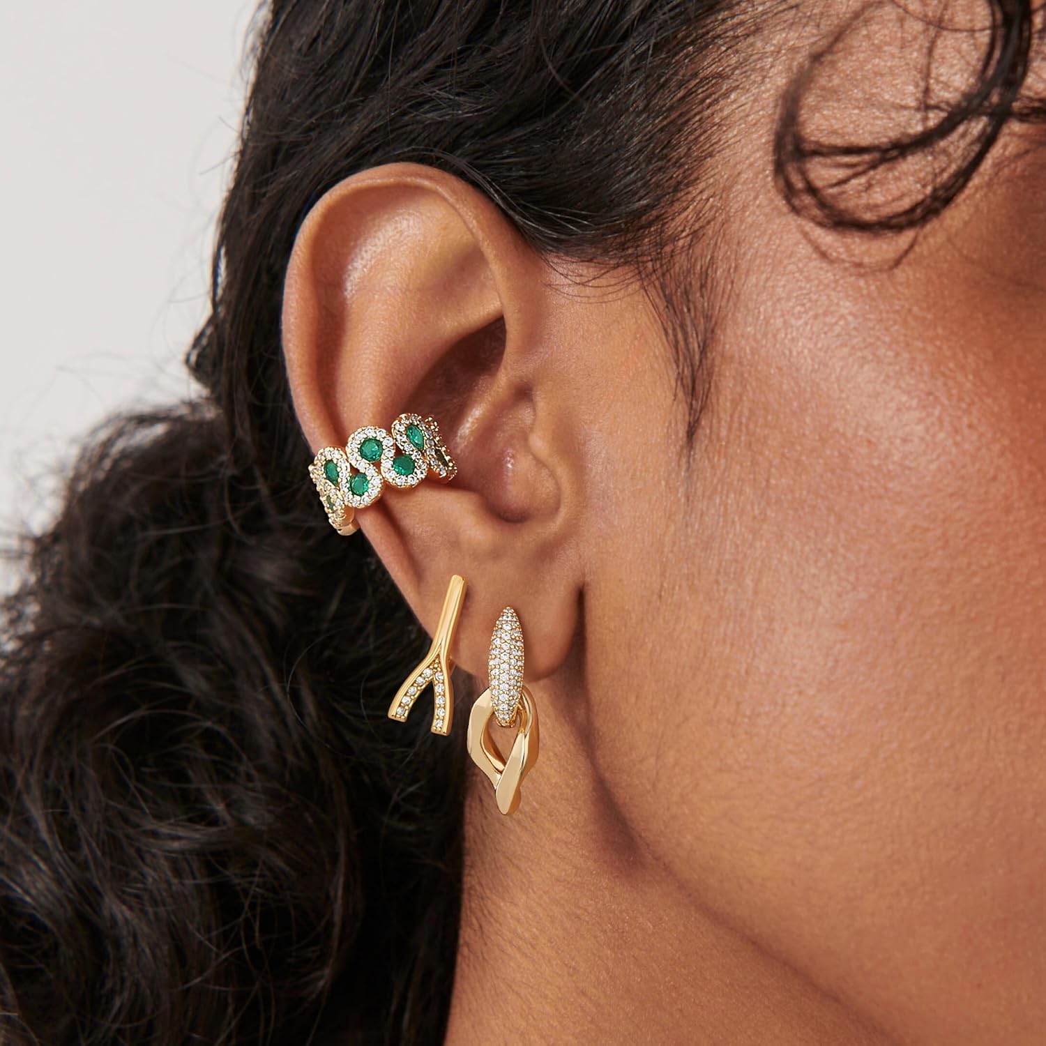 Ear Cuff Earrings for Women Trendy 14K Gold Plated Cubic Zirconia Multi-Colored Sparkle Huggie Ear Cuffs Non Piercing | Clip On Cartilage | Single - Image 3