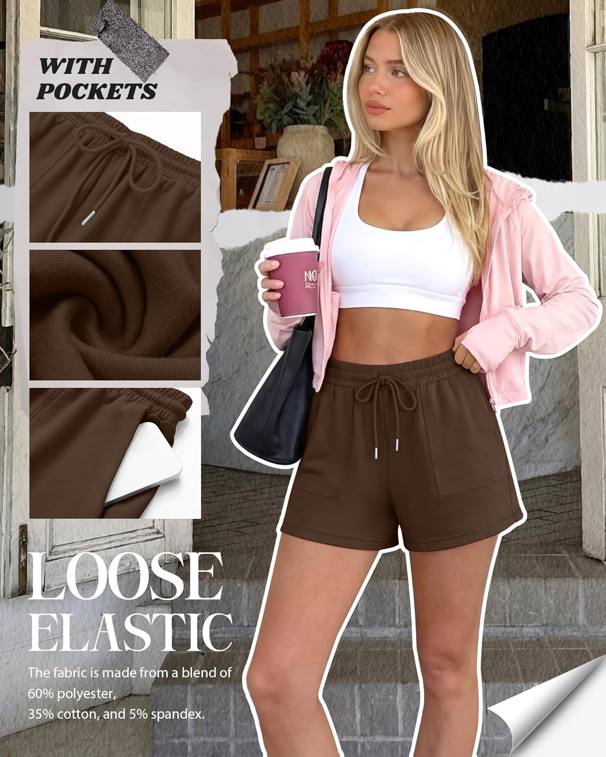 Neer 4 Pack Womens Sweat Shorts Cotton Casual Lounge Drawstring High Waist Summer Loose Elastic Athletic Shorts with Pocket - Image 3