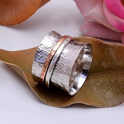 Miniatura 147 de Veracity Jewelry Sterling Silver Fidget Ring Spinner Ring Anxiety Relieving Rings For Unisex Meditation Thumb Worry Healing Birthday Promise Band