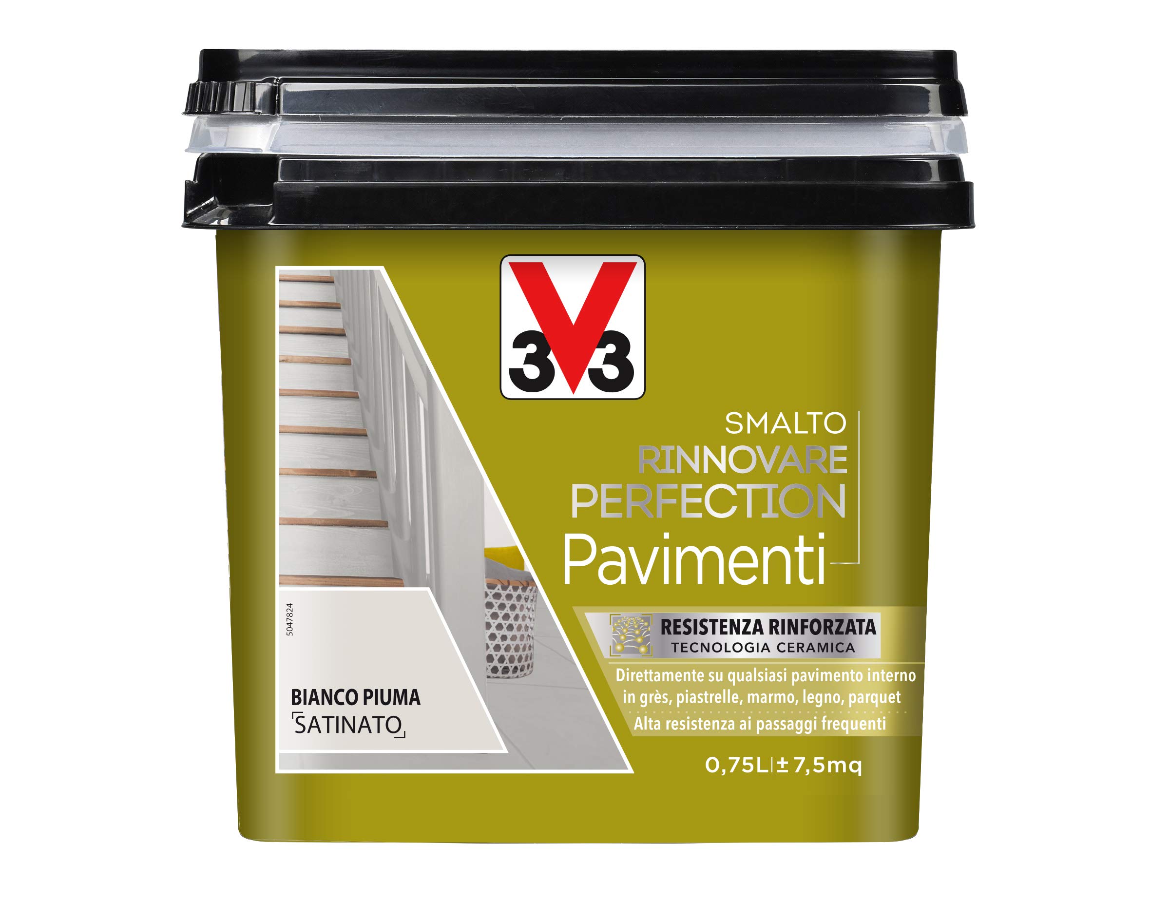 V33 Smalto Rinnovare Perfection Pavimenti Bianco Piuma Satinato 0,75L