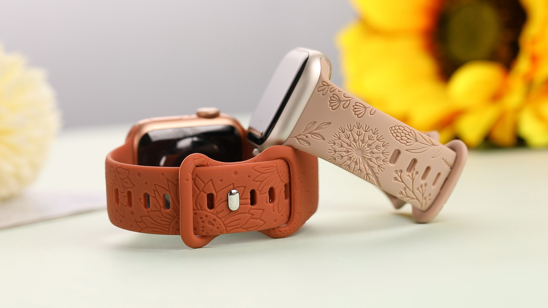 Amazon.com: Minyee 2 Packs Floral Engraved Band Compatible  display picture 3