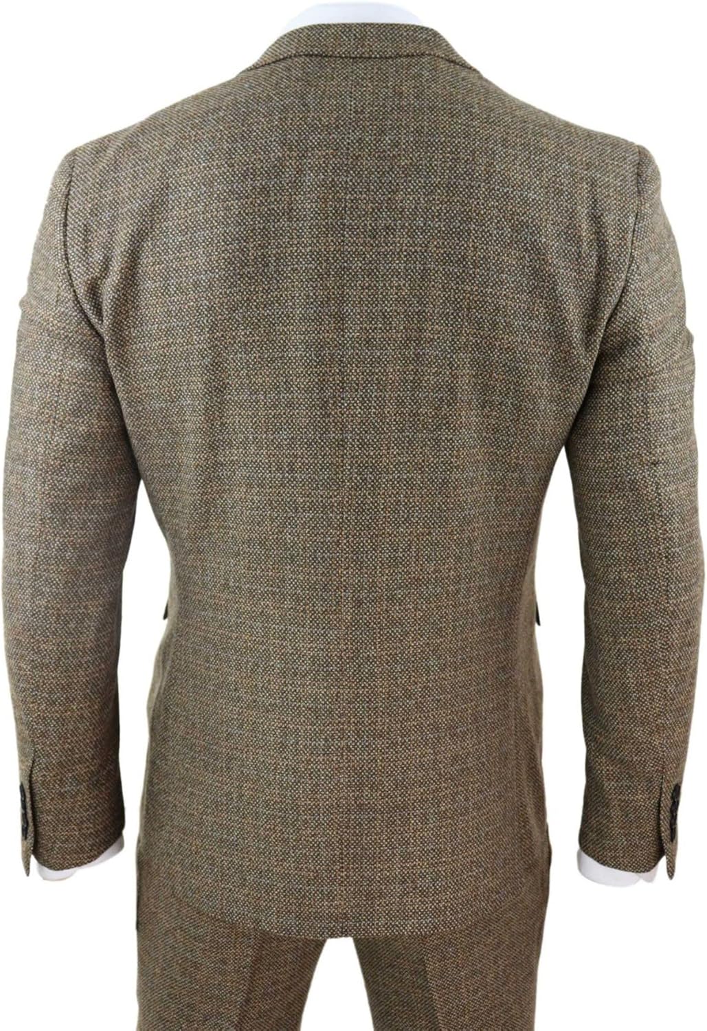 Mens 3 Piece Suit Tweed Check Vintage Retro Tailored Fit 1920s Brown