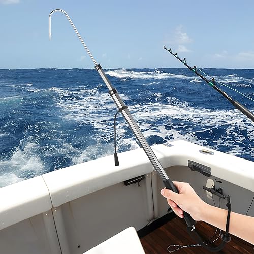 Miniatura 5 de SAN LIKE Garfio de pesca telescópico de aluminio/fibra de vidrio con mango de goma antideslizante Gancho de acero inoxidable con tornillo M8