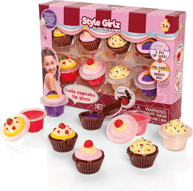 S&Li Cosmetics Kids Lip Balm - Set of 8 Cupcake Lip Gloss - Girls Lip Balm Make-up Set