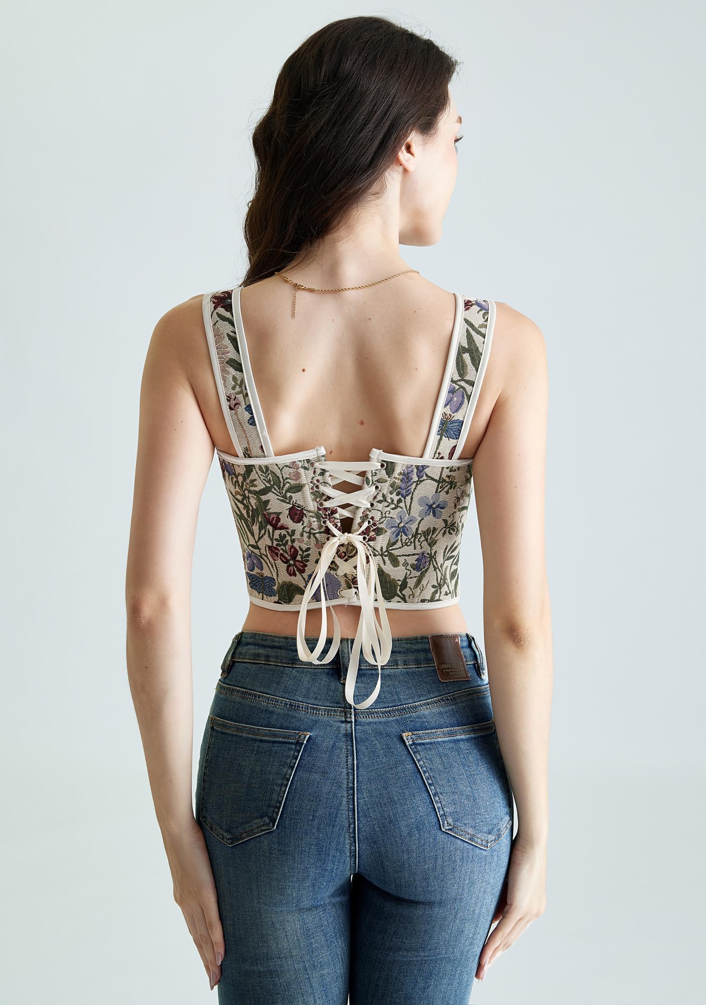 SCARLET DARKNESS Damen Renaissance Korsett Square V-Neck Lace-up Corsage Blumendruck Corset