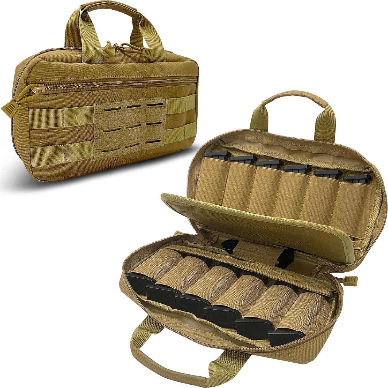 Tactical Pistol Magazine Storage Pouch, Tactical MOLLE Mag Pouch Bag Fits Most Single/Double Stack 9mm .40 .45 Mags for Medium and Large Handguns