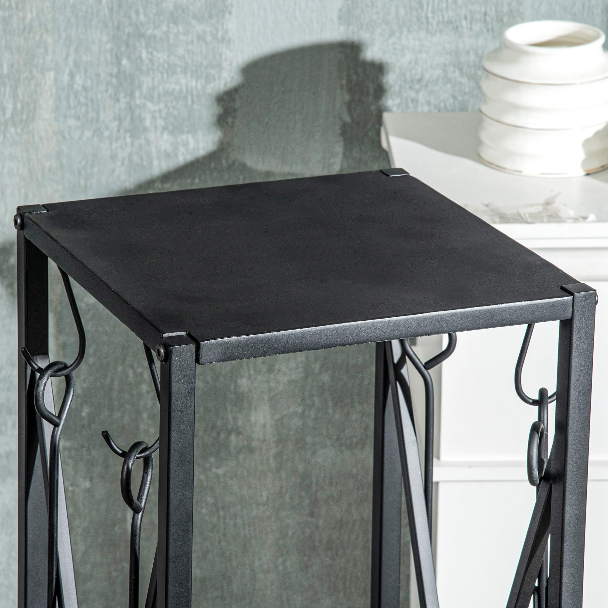 Outsunny Soporte para Leña Estante de Leña Metálico Leñero de Exterior con Ganchos Pala Cepillo Atizador y Tenazas Carga 65 kg para Interior y Exterior 34x34x111 cm Negro