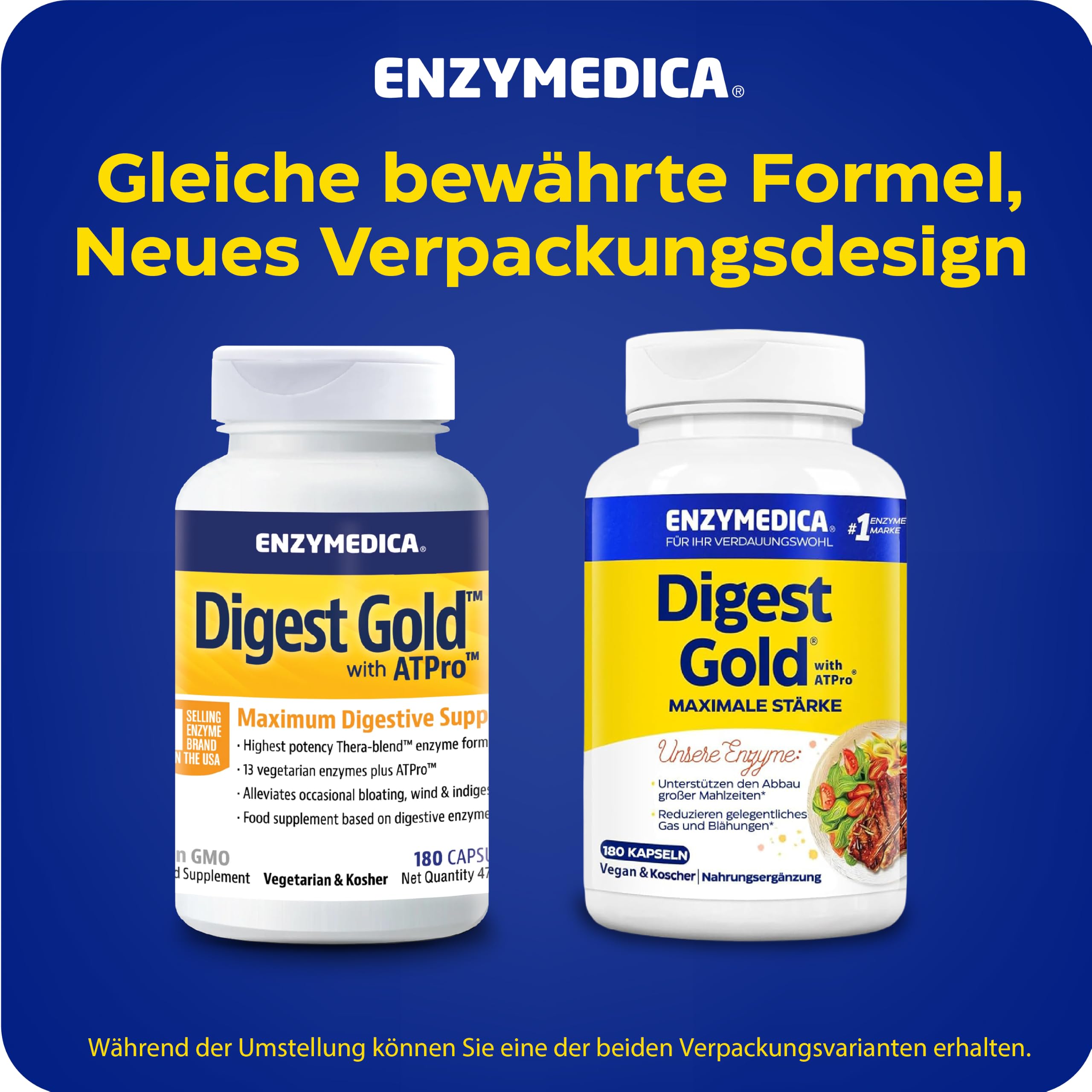 Enzymedica - Digest Gold, schnell wirkende Enzym-Formel, reduziert Gase und Blähungen, verbessert die Nährstoffaufnahme und Energie, glutenfrei, milchfrei, vegetarisch, 90 Kapseln
