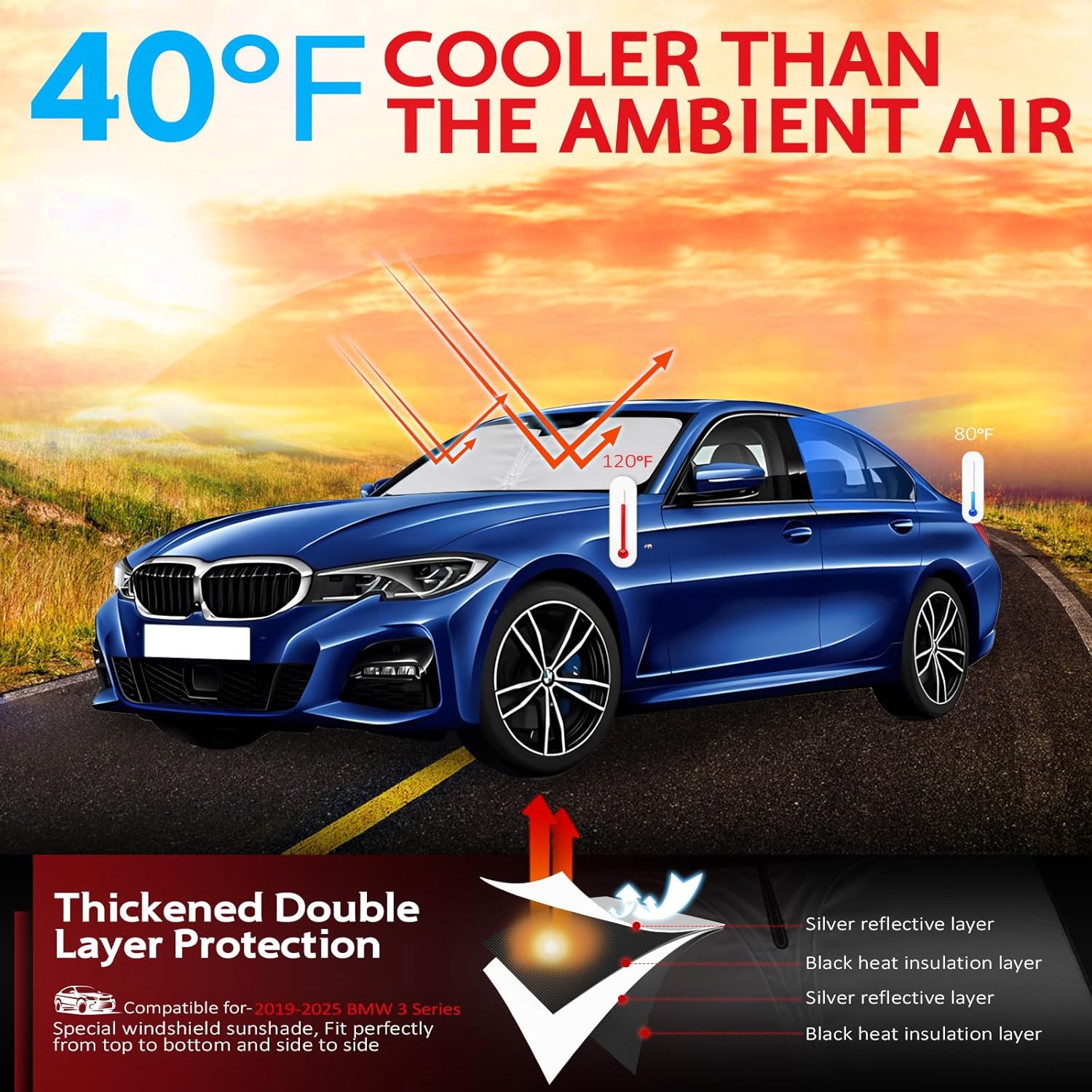 KAYZT Dual-Layer Foldable Sunshade for BMW G20 3 Series 2019-2026 2