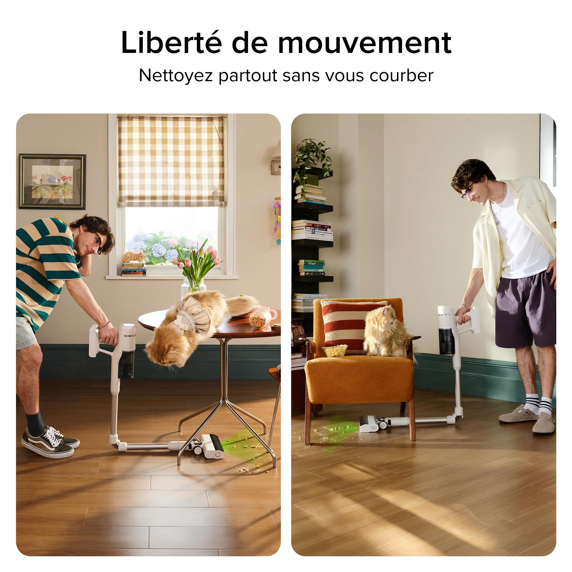 roborock H60 Aspirateur Balai sans Fil, 115 AW, 60 Min d’Autonomie | Tube Pliable 180°, LED Détecte‑Poussière, Brosse Anti‑Emmêlement pour Tapis, Sols et Poils d’Animaux, Léger et Polyvalent