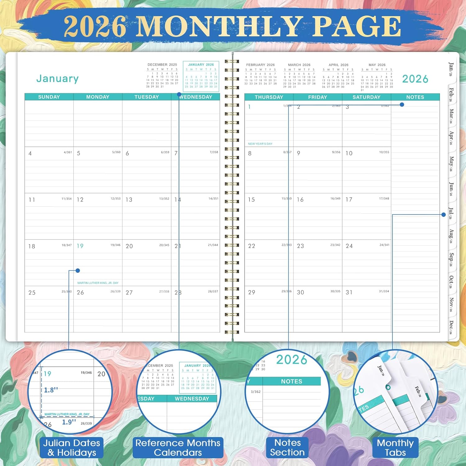 2026 Monthly Planner - 2026 Calendar, Jan. 2026 to Dec. 2026, 9'' x 11'', 12 Months Planner 2026, Monthly Tabs, Notes Pages, Back Pocket - Image 3
