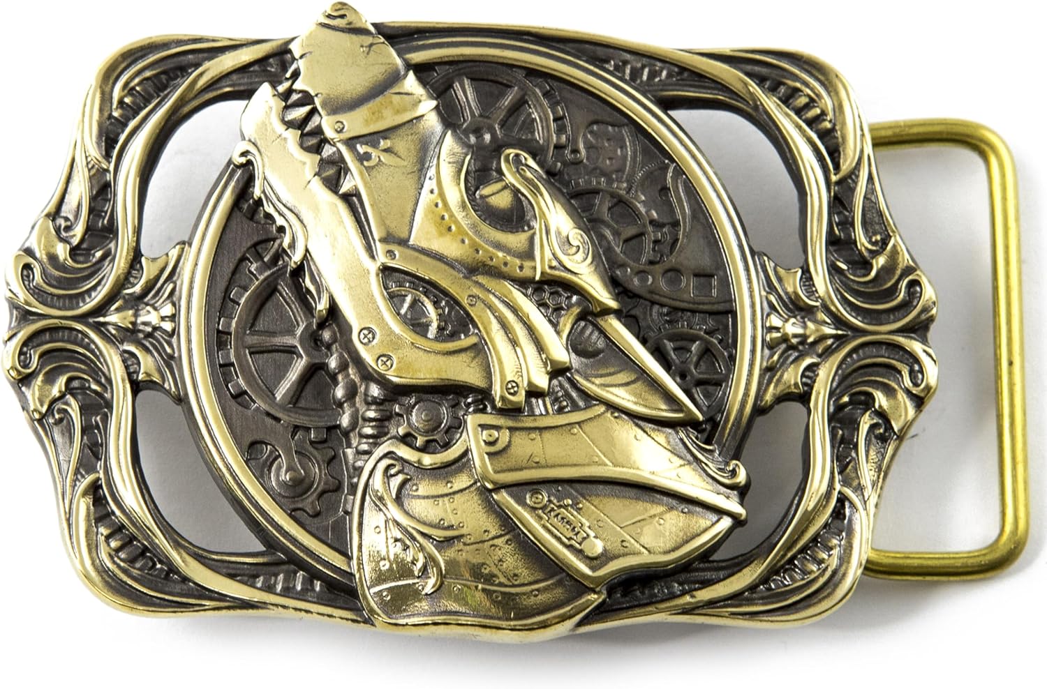 Belt buckle Steampunk Wolf, Solid brass sculptural Victorian art wolf belt buckle