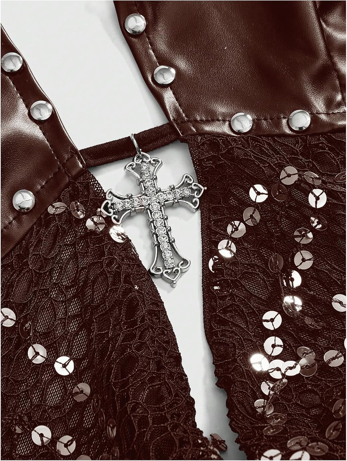 SOLY HUX Women's Gothic Grunge PU Leather Sparkly Halter Crop Top Y2k Deep V Neck Vest Rave Outfits - Image 4