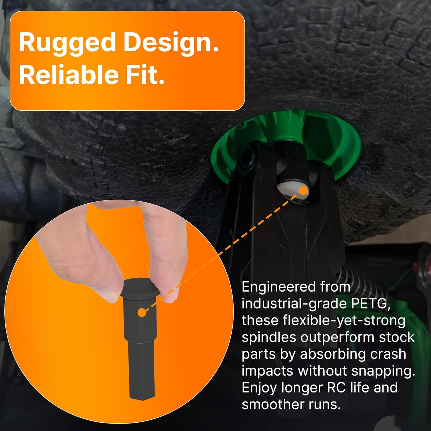 SplashNColor Front or Rear Axle Spindle Replacement for Monster Jam Mega Grave Digger RC Truck – Heavy-Duty, Snug Fit, Wobble-Free Repair Part – Rugged & Reliable for Rough Terrain – Black (4 Pack)