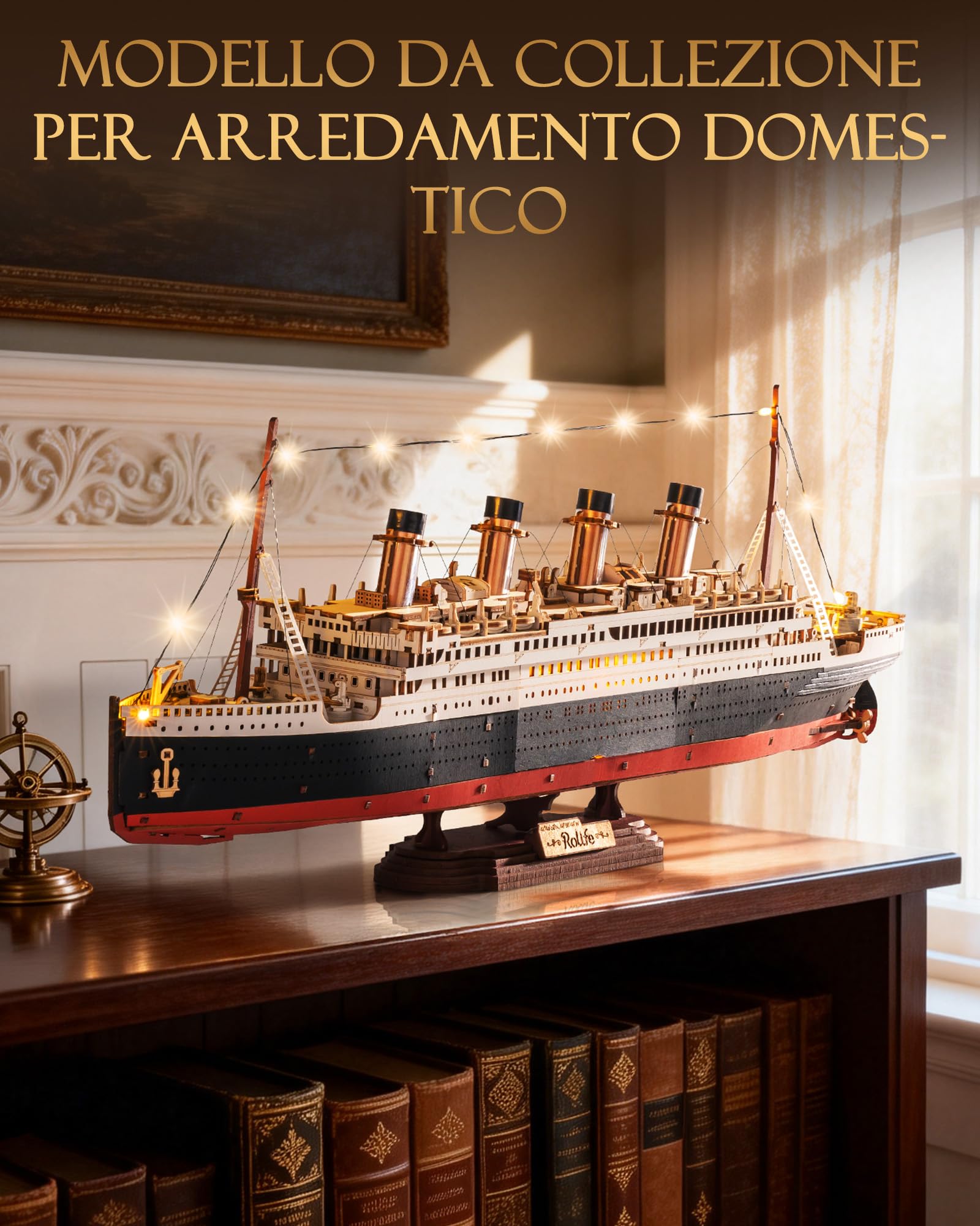 Rolife Puzzle 3D in Legno Modello di Nave Titanic - Kit di Costruzione a Incastro da 433 Pezzi, Decorazione per la Casa da Collezione, Artigiani e Appassionati di Storia
