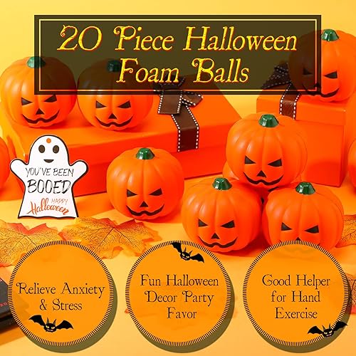 Miniatura 2 de 20 bolas de calabaza de Halloween para aliviar el estrés, mini bolas para apretar, regalos de fiesta de Halloween, juguetes de espuma para