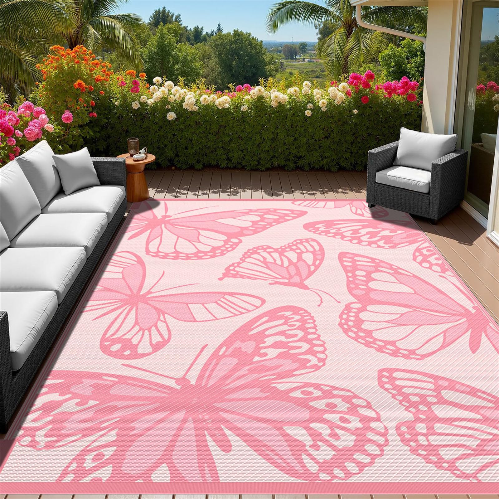 Hiseng Tappeto da Esterno Impermeabile Grande per Giardino (Rosa,152x244cm)
