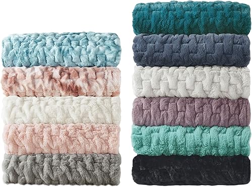 Miniatura 9 de Madison Park Manta de lujo fruncida, suave, acogedora, de piel sintética larga cepillada para cama, sofá o sofá, 50 x 60 pulgadas, teñido anudado