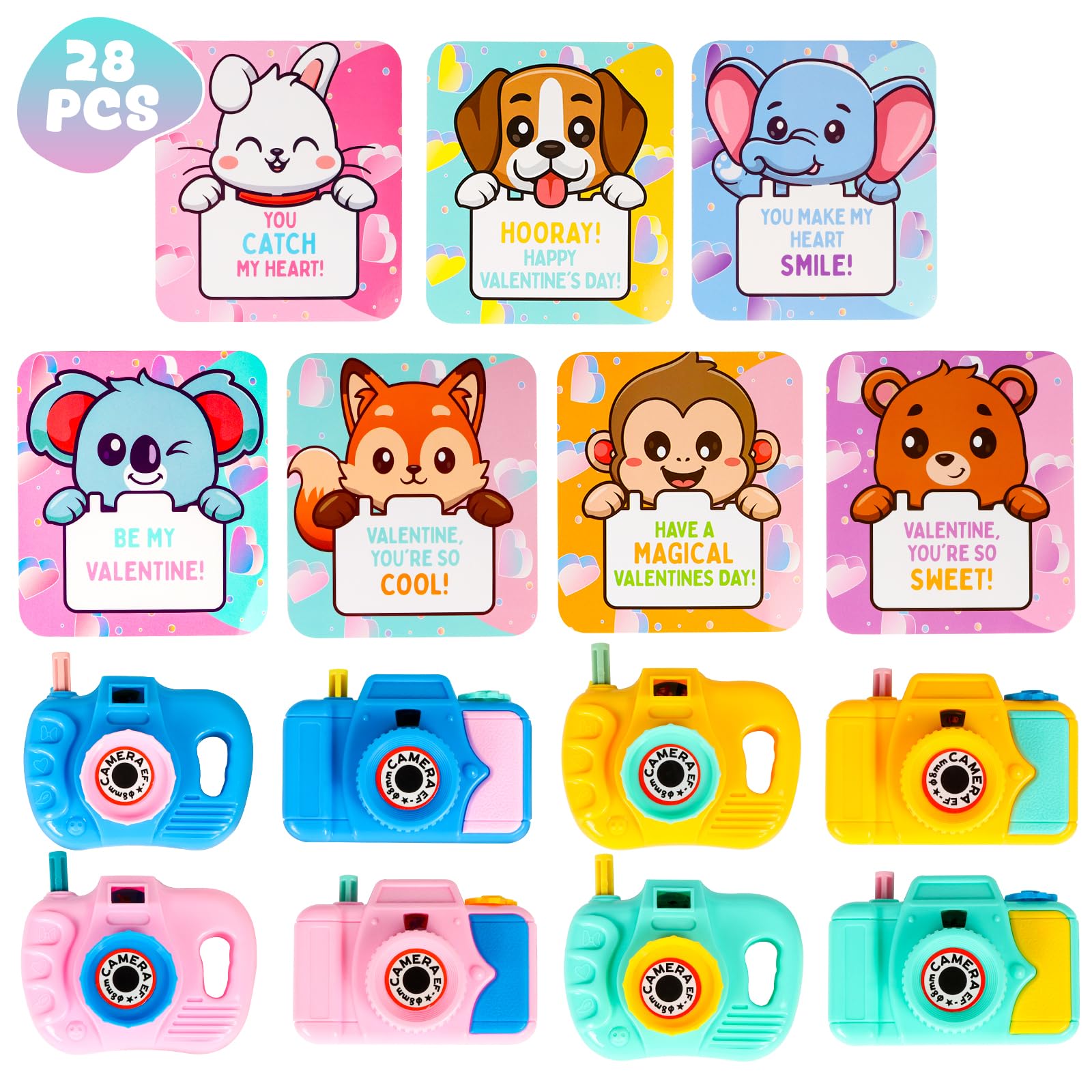 28 Pack Valentines' Day Cards for Kids School, Mini Camera Viewers with Greeting Cards, Valentines' Day Gifts for Kid, Valentines' Party Favors for Boys Girls, Exchange Cards Gift for School Classroom