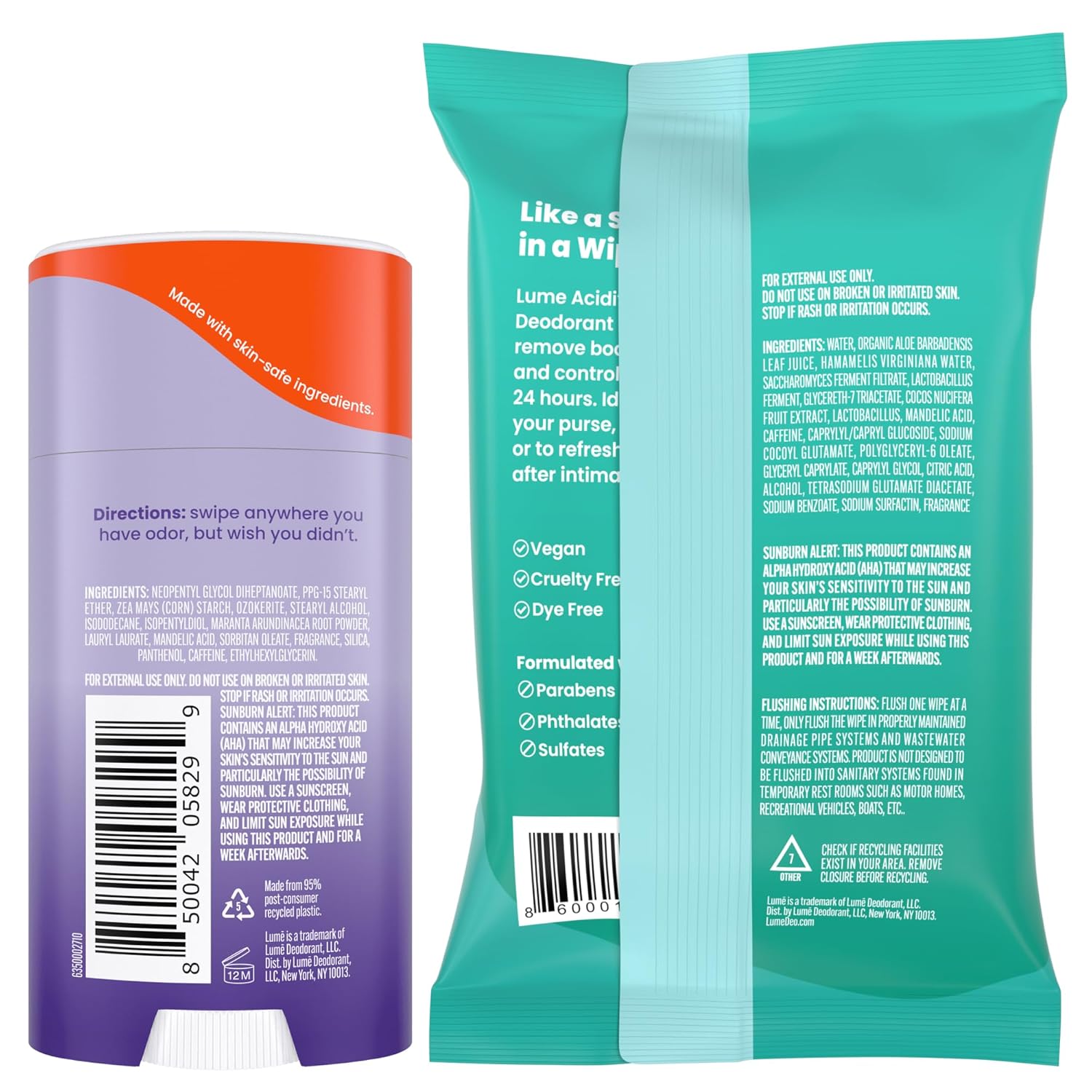 Lume Whole Body Deodorant - Smooth Solid Stick & Flushable Deodorant Wipes - Doctor Developed - Aluminum Free, Baking Soda Free, Skin Loving - 2.6 Ounce (Soft Powder) 15 Count Wipes (Cool Cucumber) - Image 9