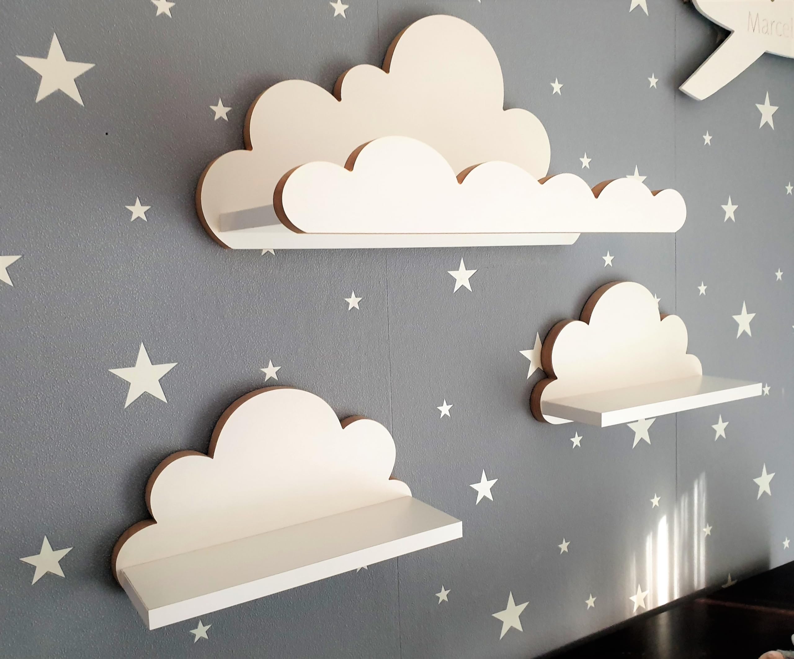 Scaffale a nuvola per cameretta bambini 3 pezzi mensola parete bianco legno stile scandinavo decorazione con kit