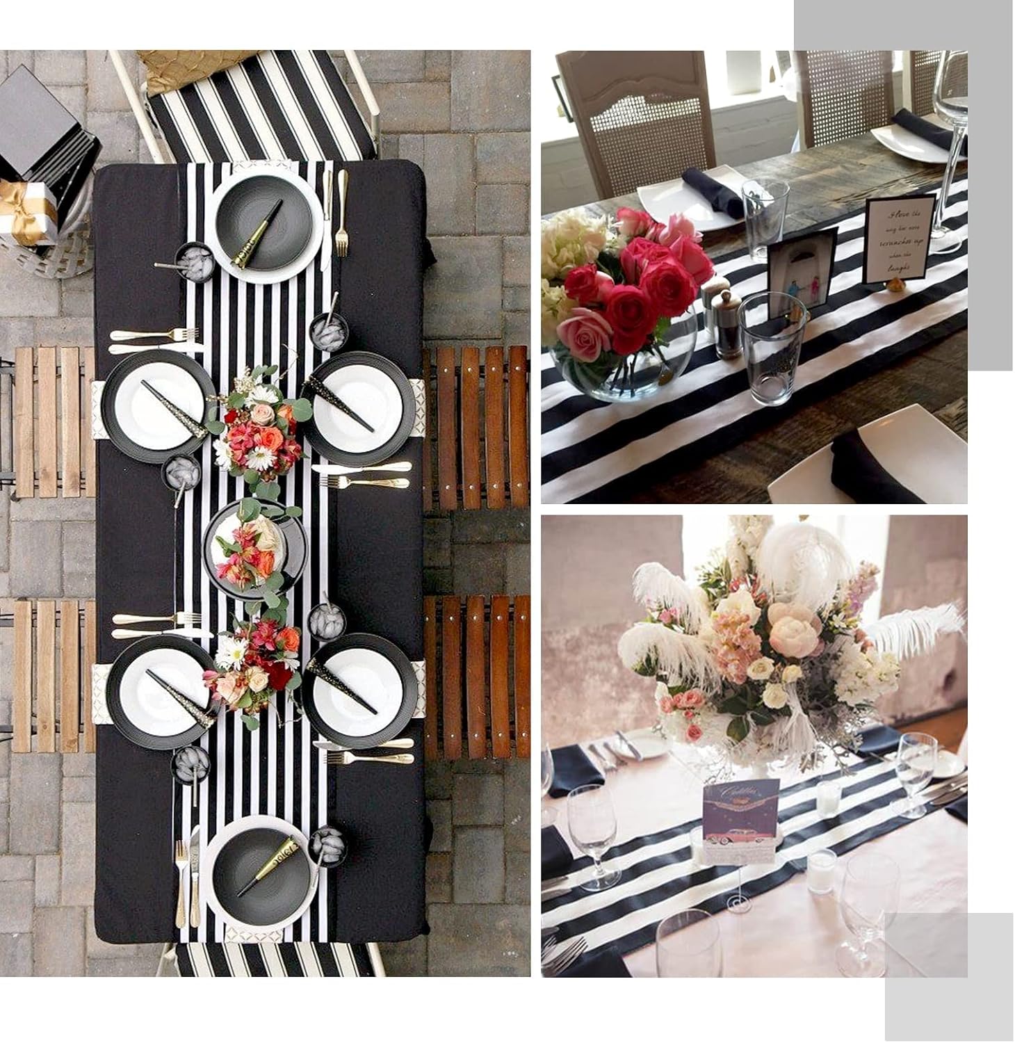 10 Pack Striped Table Runner Polyester Table Decor Classic Black and White Striped Table Runner Modern Elegant Design for Indoor Outdoor Events Banquet Party Wedding (12 x 72 Inch)