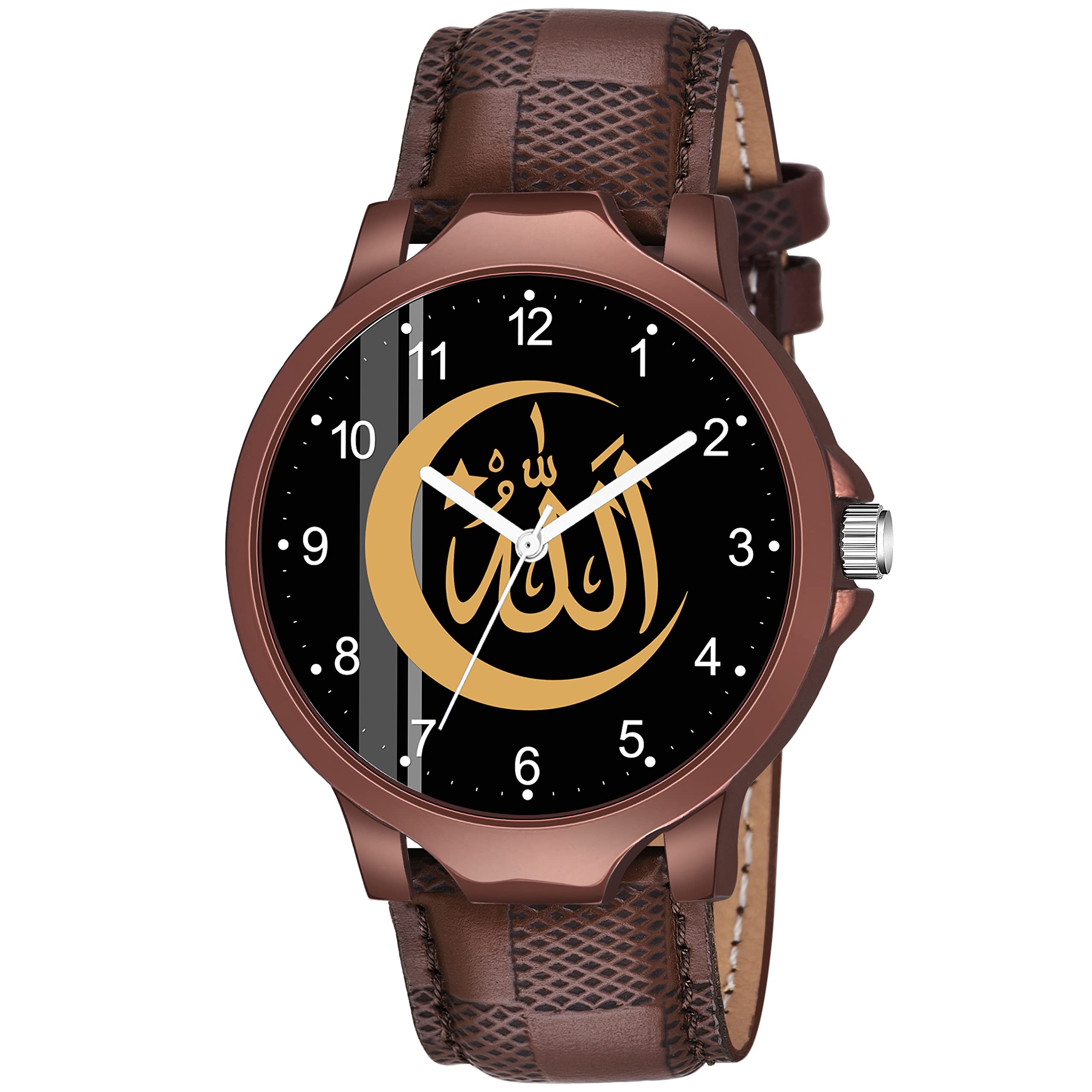 Risentshop Analogue Islamic Allah Chand Design Round Numeric Dial Latest Fashion Attractive Black Leather Strap Stylish Wrist Watch for Men and Boys, Pack of 1 - NUM1016BRL (B0C6KQ67JG) Amazon Price History, Amazon Price Tracker