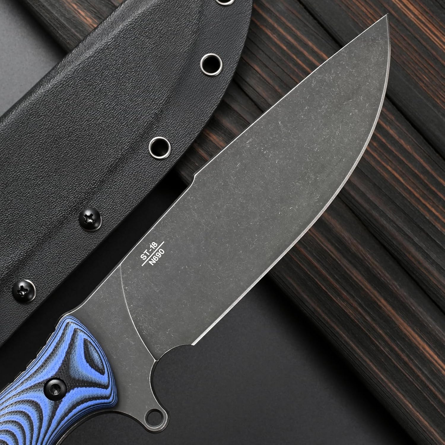 Sitivien ST18 Fixed Blade Knife, N690 Black Stonewashed Steel Blade,Double Color G10 Handle Full Tang EDC Fixed Knifes for Outdoor Activities Working Camping(Blue)