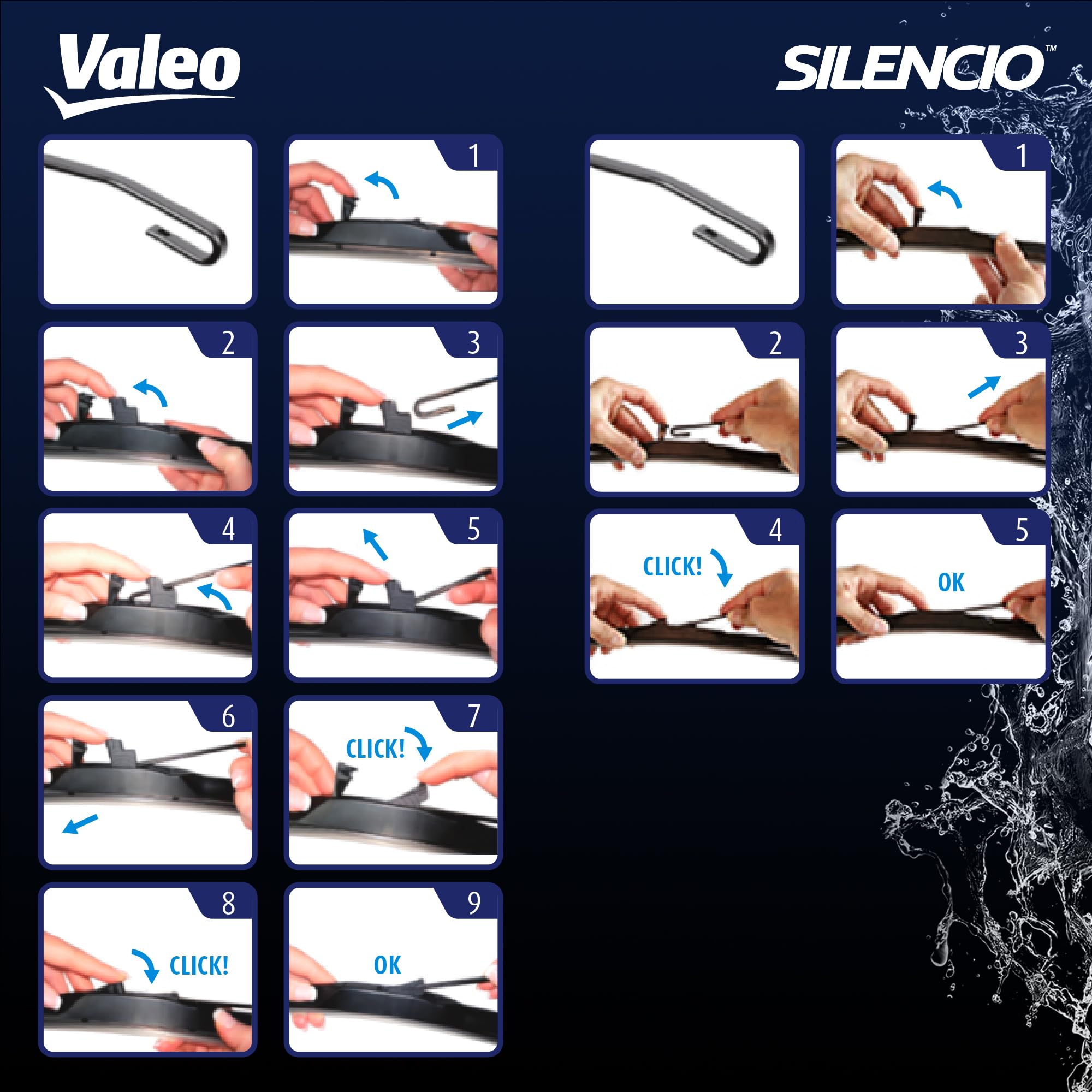VALEO Silencio - Coppia di Spazzole Tergicristallo Premium Ibride per la Sostituzione del Ricambio Originale per Tutte le Stagioni VH136 + VH122 - Anteriore, Lunghezze: 700mm + 350mm - 574736 + 574722